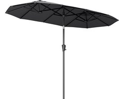 LifeGoods Dubbele Parasol - Tuin - 160x300cm - tot 8 Personen - Waterdicht - UPF50+ - Donkergrijs