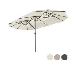 LifeGoods Dubbele Parasol - Tuin - 270x460cm - tot 15 Personen - Waterdicht - met Hoes - Crème