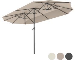 LifeGoods Dubbele Parasol - Tuin - 270x460cm - tot 15 Personen - Waterdicht - met Hoes - Taupe