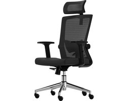 LifeGoods Ergonomische Bureaustoel - Office Chair - NEN- en SGS-gecertificeerd - Volwassenen - Hoofdsteun - Zwart/Chroom
