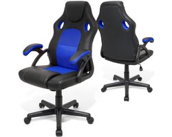LifeGoods Gaming Stoel - Gamestoel - Verstelbaar in Hoogte - Comfortabele Gaming Chair - Kunstleer - Blauw/Zwart