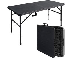 LifeGoods Inklapbare Tafel - 180x74 cm - Stevige Klaptafel - Weerbestendig - Inklapbare eettafel - Campingtafel - Vouwtafel voor Binnen en Buiten - Zwart houtnerf look