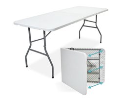 LifeGoods Inklapbare Tafel - 180x74x74CM - Stevige Klaptafel - Campingtafel - Verstelbare Poten - Vouwtafel Binnen en Buiten - Weerbestendig - Wit