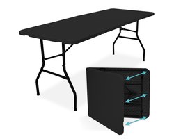 LifeGoods Inklapbare Tafel - 180x74x74CM - Stevige Klaptafel - Campingtafel - Verstelbare Poten - Vouwtafel Binnen en Buiten - Weerbestendig - Zwart