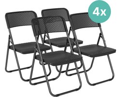 LifeGoods Klapstoelen Set van 4 - Tuinstoelen Inklapbaar - Zwart Rotan Look - Vouwstoelen - 200kg Draagkracht