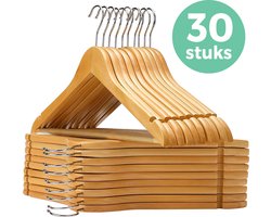 LifeGoods Kledinghangers - 30 Stuks - Kleerhangers - Broekhangers - Hardhout - Metalen Draaibare Haak - Natural