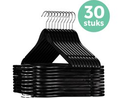 LifeGoods Kledinghangers - 30 Stuks - Kleerhangers - Broekhangers - Hardhout - Metalen Draaibare Haak - Zwart