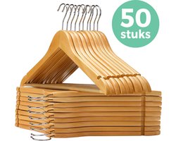 LifeGoods Kledinghangers - 50 Stuks - Kleerhangers - Broekhangers - Hardhout - Metalen Draaibare Haak - Natural