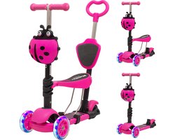 LifeGoods MultiRider - Kinderstep met Duwstang - 3 tot 8 Jaar - Hoogte Verstelbaar - Jongens/Meisjes - Lichtgevende LED Wielen - Roze