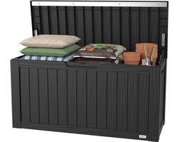 LifeGoods Opbergbox - 300L - Kussenbox - Waterdicht - Tuinkussenbox - Roestvrij - Tuinbox - 117.5x47.5x59 cm - Zwart