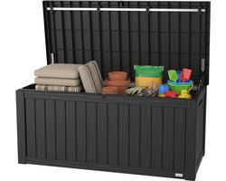 LifeGoods Opbergbox - 450L - Kussenbox - Waterdicht - Tuinkussenbox - Roestvrij - Tuinbox - 142x67x60 cm - Zwart