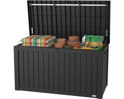 LifeGoods Opbergbox - 570L - Kussenbox - Waterdicht - Tuinkussenbox - Roestvrij - Tuinbox - 137.5x66.5x72.8 cm - Zwart