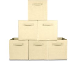 LifeGoods Opbergmand - 6 Stuks - Kast Organizer - 20L - Opbergbox - Textiel - Moederdag Cadeautje - Beige