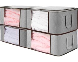 LifeGoods Opbergtas en Organizer - 4x 50L - Opbergbox voor Kleding en Dekbed - 54x25x39 cm - Opvouwbare Opbergdoos voor onder Bed - Met deksel - Textiel - Grijs