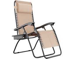 LifeGoods Opvouwbare Tuinstoel - Ligstoel Tuin - 30°-90° Verstelbaar - Metaal - Beige