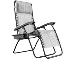 LifeGoods Opvouwbare Tuinstoel - Ligstoel Tuin - 30°-90° Verstelbaar - Metaal - Lichtgrijs