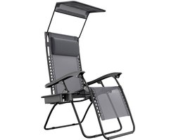 LifeGoods Opvouwbare Tuinstoel - Verstelbaar Zonnescherm - Ligstoel Tuin - 30°-90° Verstelbaar - Metaal - Grijs