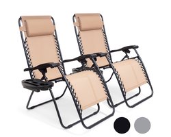 LifeGoods Opvouwbare Tuinstoelen - 2 Stuks - Ligstoel Tuin - 30°-90° Verstelbaar - Metaal - Beige