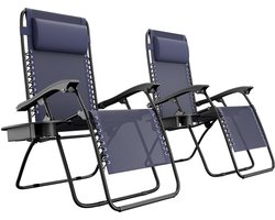 LifeGoods Opvouwbare Tuinstoelen - 2 Stuks - Ligstoel Tuin - 30°-90° Verstelbaar - Metaal - Blauw