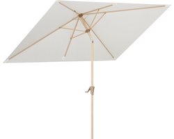 LifeGoods Parasol - Tuin - 268x178cm - 30° Kantelbaar - Waterdicht - UPF50+ - Houtkleurige coating - Crème