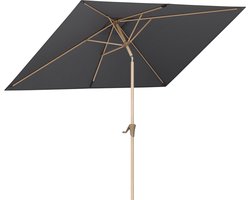 LifeGoods Parasol - Tuin - 268x178cm - 30° Kantelbaar - Waterdicht - UPF50+ - Houtkleurige coating - Donkergrijs