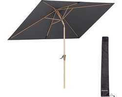 LifeGoods Parasol - Tuin - 270x180cm - 30° Kantelbaar - Waterdicht - met Hoes - UPF50+ - Houtkleurige coating - Donkergrijs