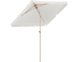 LifeGoods Parasol - Tuin - Balkonparasol - 200x125cm - 30° Kantelbaar - Waterdicht - UPF50+ - Houtkleurige coating - Crème