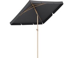 LifeGoods Parasol - Tuin - Balkonparasol - 200x125cm - 30° Kantelbaar - Waterdicht - UPF50+ - Houtlook - Donkergrijs