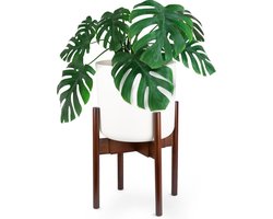 LifeGoods Planten Standaard - Uitschuifbare Bloempothouder - Plantentafel - 20 tot 30 cm - Donker Bamboe