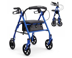 LifeGoods Rollator Lichtgewicht en Opvouwbaar - Basic - Met Zitje en Rugsteun – Voor Binnen en Buiten – Verstelbare Hoogte - Tot 136 kg – Blauw