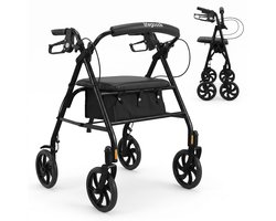 LifeGoods Rollator Lichtgewicht en Opvouwbaar - Basic - Met Zitje en Rugsteun – Voor Binnen en Buiten – Verstelbare Hoogte - Tot 136 kg – Zwart