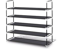 LifeGoods Schoenenrek - Schoenenkast - Voor 20 tot 30 Paar Schoenen - 5 Verstelbare Lagen - Schoenen Opbergsysteem - Kunststof - Zwart