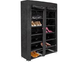 LifeGoods Schoenenrek - Schoenenkast - Voor 24 tot 28 Paar Schoenen - 7 Lagen - Afsluitbaar - Schoenen Opbergsysteem - Kunststof - Zwart
