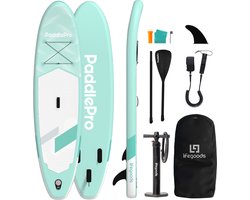 LifeGoods SUP Board Allround Compact - 100 KG Draagkracht - 300 x 76 cm - Opblaasbaar - Compleet SUP pakket - Mintgroen