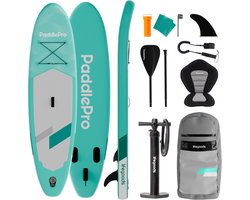 LifeGoods SUP Board Allround Compact - met Zitje - 120 KG Draagkracht - 300 x 76 cm - Opblaasbaar - Compleet SUP pakket - Mintgroen