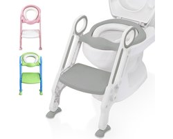 LifeGoods WC Verkleiner - Toilettrainer met Opstapje - Opvouwbaar - 2 tot 7 Jaar - Grijs/Wit