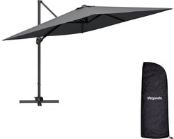 LifeGoods Zweefparasol - 294x294 cm - Kantelbaar - 6 Standen - Waterdicht - met Hoes - Antraciet