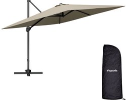 LifeGoods Zweefparasol - 294x294 cm - Kantelbaar - 6 Standen - Waterdicht - met Hoes - Taupe