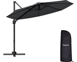 LifeGoods Zweefparasol - 6 Standen - 360° Draaibaar - Rond Ø300 cm - Inclusief Beschermhoes - Antraciet
