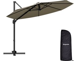 LifeGoods Zweefparasol - 6 Standen - 360° Draaibaar - Rond Ø300 cm - Inclusief Beschermhoes - Taupe