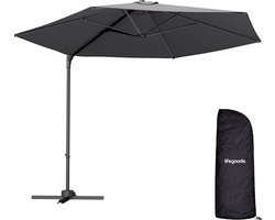 LifeGoods Zweefparasol - Ø294 cm - One-push Systeem - Waterdicht - met Hoes - Antraciet