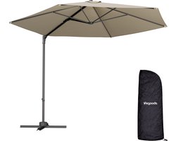 LifeGoods Zweefparasol - Ø300 cm - One-push Systeem - Waterdicht - met Hoes - Taupe