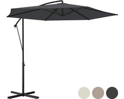 LifeGoods Zweefparasol - tot 8 Personen - Ø300cm - Waterdicht - met Hoes en Kruisvoet - Tuin - Donkergrijs