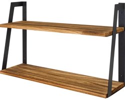 LifeGoods Zwevende Wandplank - 62cm - 2 Laags - Industrieel - Hout - Zwart/Bruin