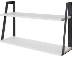 LifeGoods Zwevende Wandplank - 62cm - 2 Laags - Industrieel - Hout - Zwart/Wit