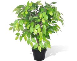 Lifelike Kunstficus Benjamina - 60 cm Hoog - 420 Bladeren - Kunstboom met Pot en Houten Stam - Natuurgetrouwe Kunstplant voor Binnen - Onderhoudsvrij - Bureau en Woonkamer Decoratie - Groen