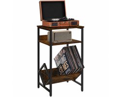 LifeLux LP Opbergsysteem met LP Speler Tafel – Vinyl Kast voor LP's – Platenkast Metaal & Hout – Vinyl Meubel – LP Rek Bruin/Zwart