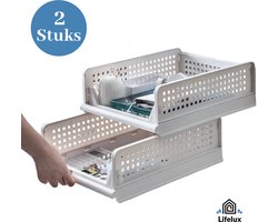LifeLux Multifunctionele Kledingkast Organizer Lades / keuken & badkamer organiser – Set van 2 | Uitschuifbare en Stapelbare Opbergboxen voor Kleding, Accessoires & Meer