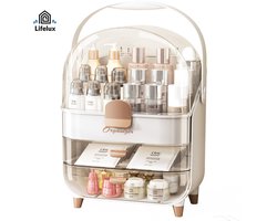 LifeLux XL Make-up Organizer – 3-laags Stofvrije Make-up Box met Handvat & Lades | Luxe Opbergdoos voor Cosmetica & Accessoires