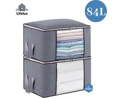 LifeLux XL Opbergzakken – Set van 2 | 84L Katoenen Kast Organizers met Rits | Stapelbare Opbergmanden voor Kleding & Beddengoed